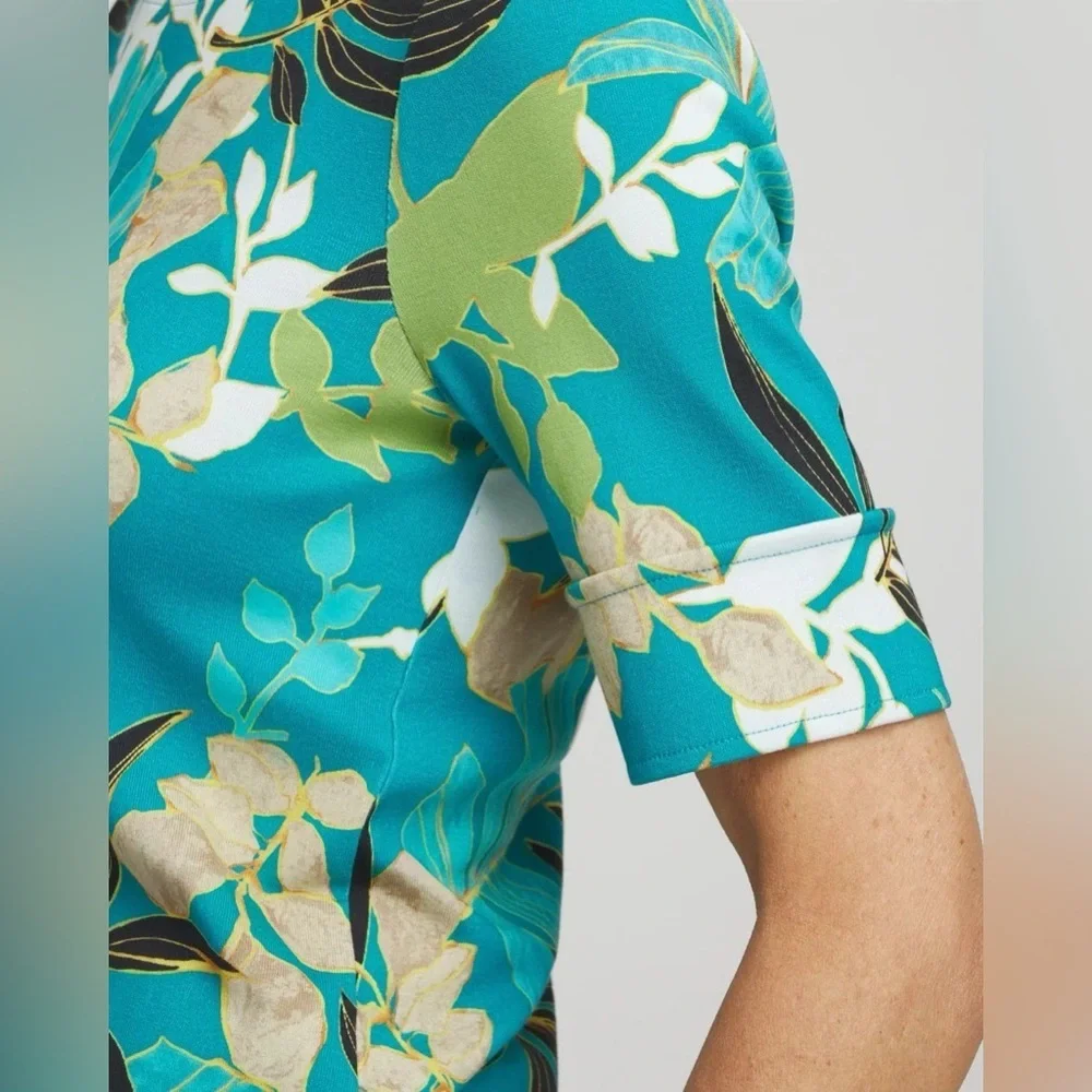 Chicos Tropical Bateau Pima Cotton Tee Shirt
